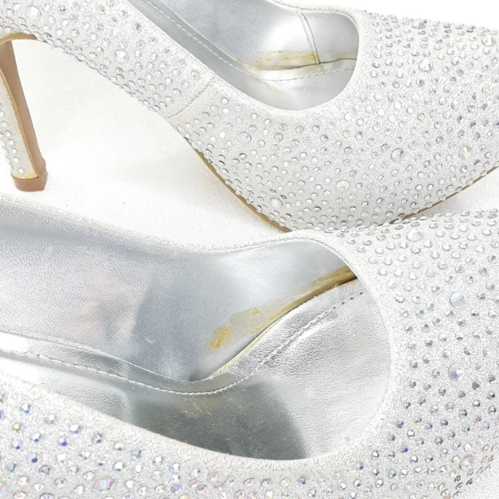 Flourish Silver Rhinestone Covered Heels Size 10 wedding holiday heels - Picture 9 of 10